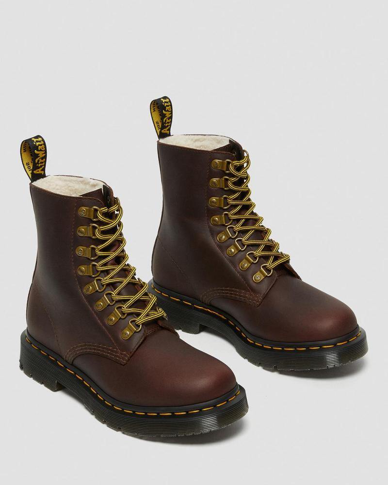 Brown Women's Dr Martens 1460 Pascal DM's Wintergrip Leather Lace Up Boots | CA 184AHK